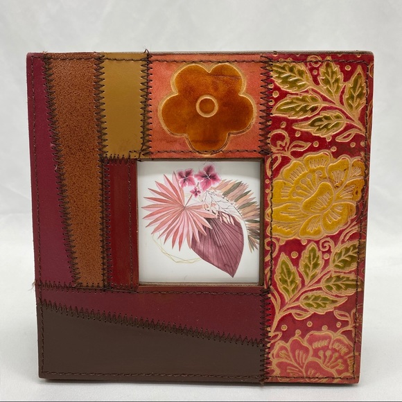 Vintage Floral Tooled Leather Patchwork Picture Frame Square - Picture 1 of 6